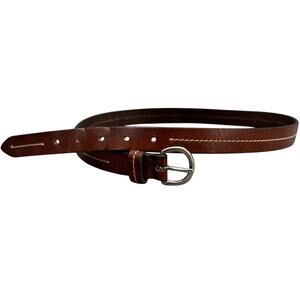 Gap 90s y2k Patina Brown Leather Silver Pewter Buckle Belt Women 32"